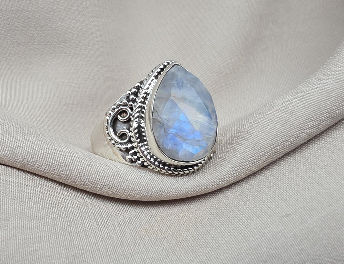 Rainbow Moonstone Ring 925 Sterling Silver Pear Shape Statement Ring June Birthstone Jewelry
