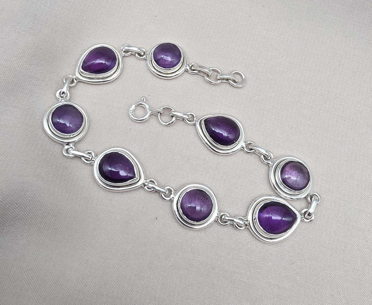 Amethyst 925 Sterling Silver Bracelet Natural Purple Gemstone Handmade