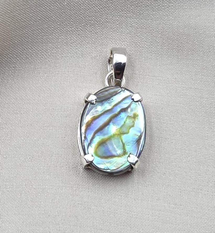 925 Sterling Silver Abalone Shell Pendant, Natural Iridescent Shell Necklace, Oval Abalone Gemstone Jewelry, Ocean Inspired Gift for Women