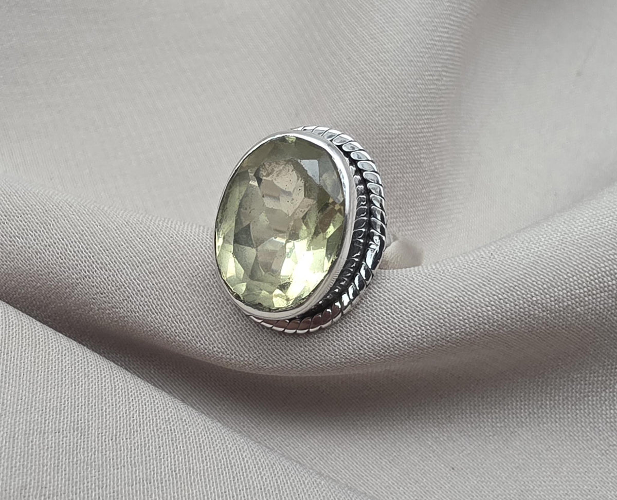 Lemon Quartz Ring : 925 Sterling Silver Oval Cut Gemstone Ring Vintage Statement Jewelry