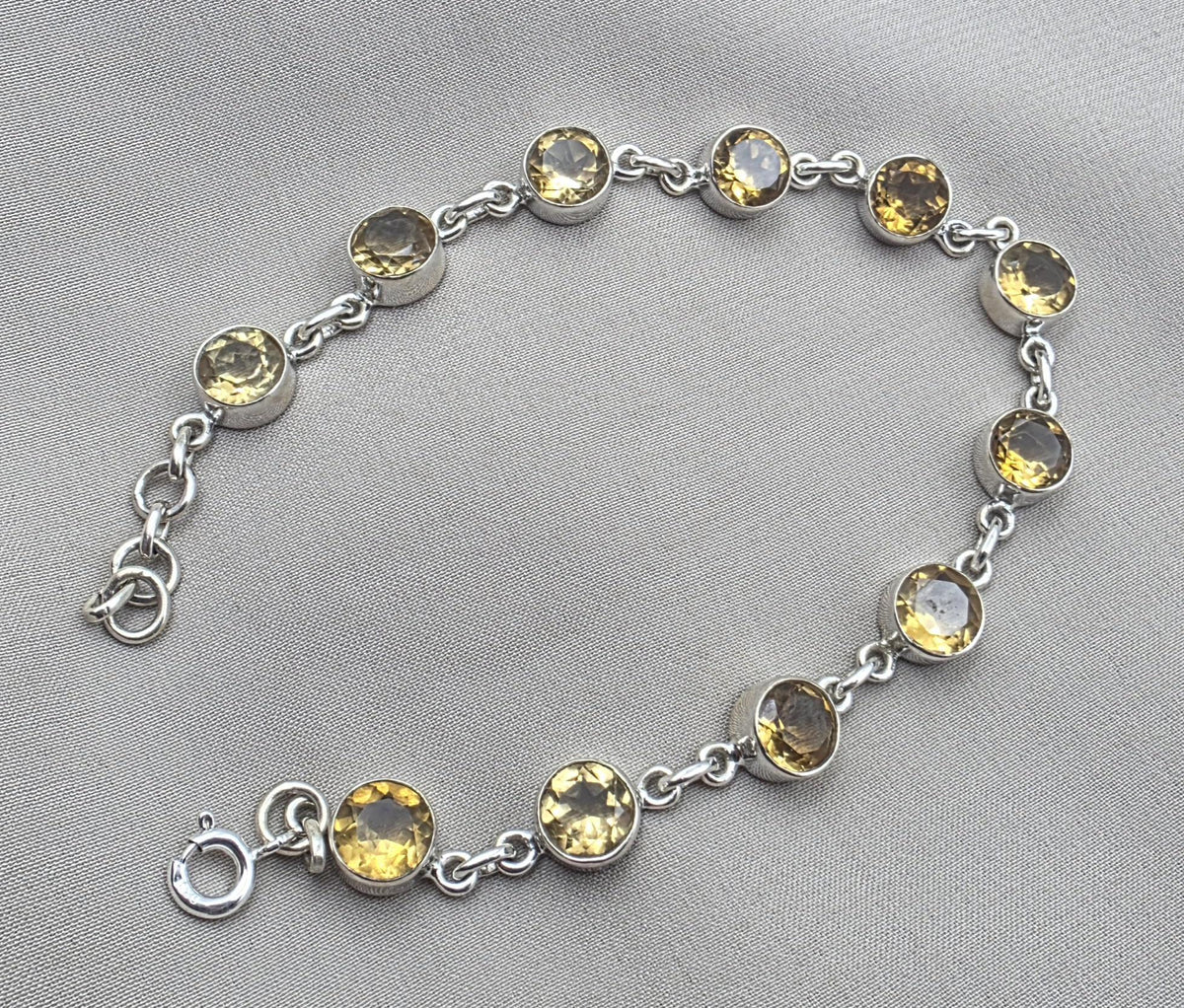 925 Sterling Silver Citrine Bracelet Natural Yellow Gemstone Link Jewelry