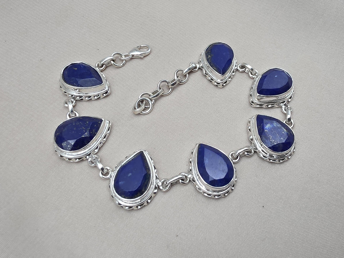 925 Sterling Silver Lapis Lazuli Bracelet Natural Blue Pear Shape Gemstone Handmade Jewelry