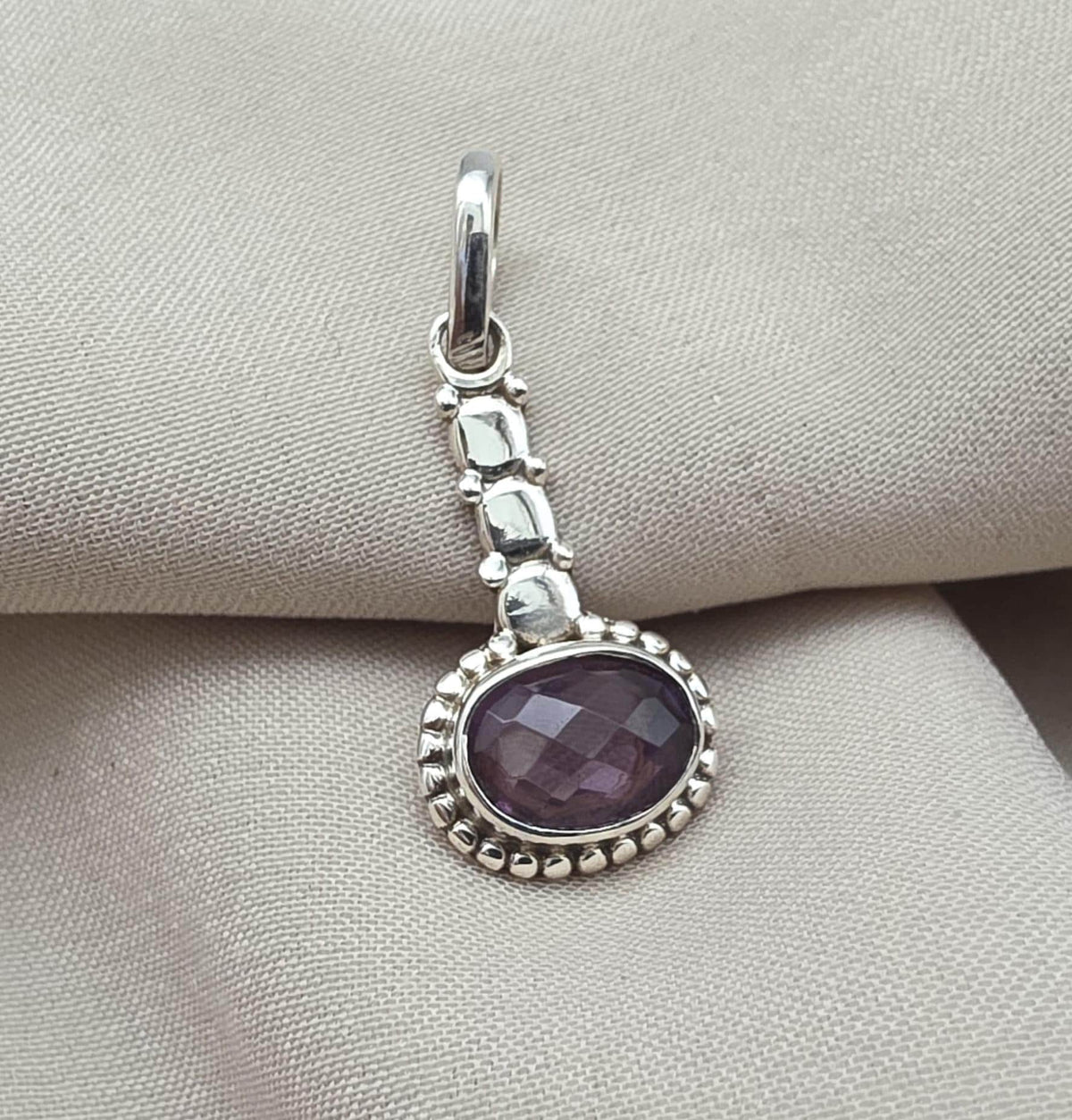 Handmade Oval Amethyst Pendant: 925 Sterling Silver Boho Jewelry