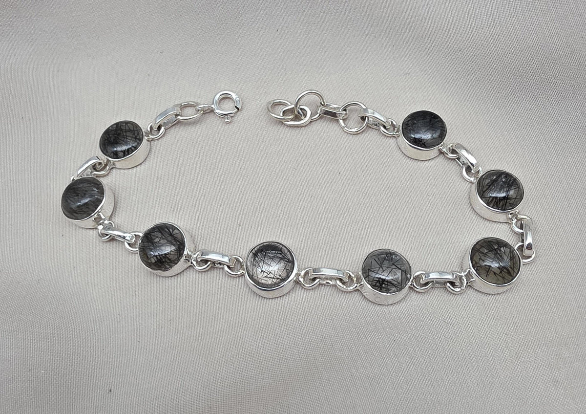 Black Rutile Quartz 925 Sterling Silver Bracelet Natural Handmade