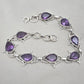 925 Sterling Silver Amethyst Bracelet Pear Shape Purple Gemstone Link Bracelet Gift for Her