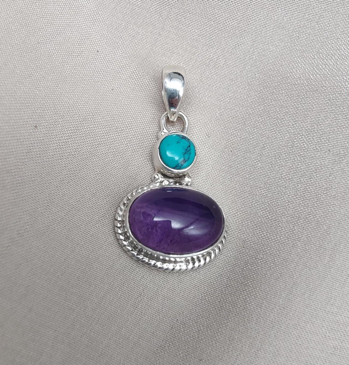 Amethyst Turquoise Pendant: Handmade 925 Sterling Silver Boho Necklace
