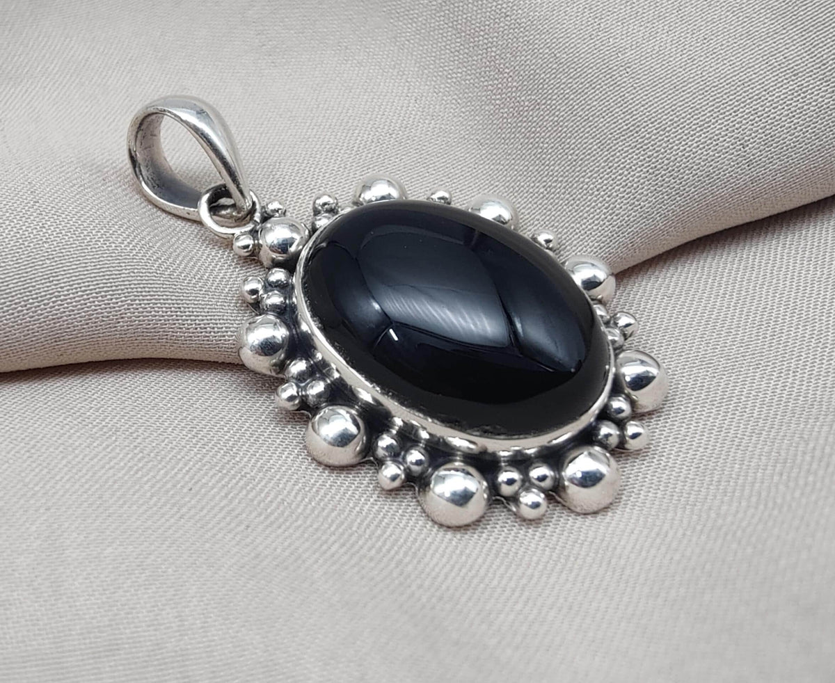 Handmade Black Onyx Sterling Silver Pendant: Protection Amulet
