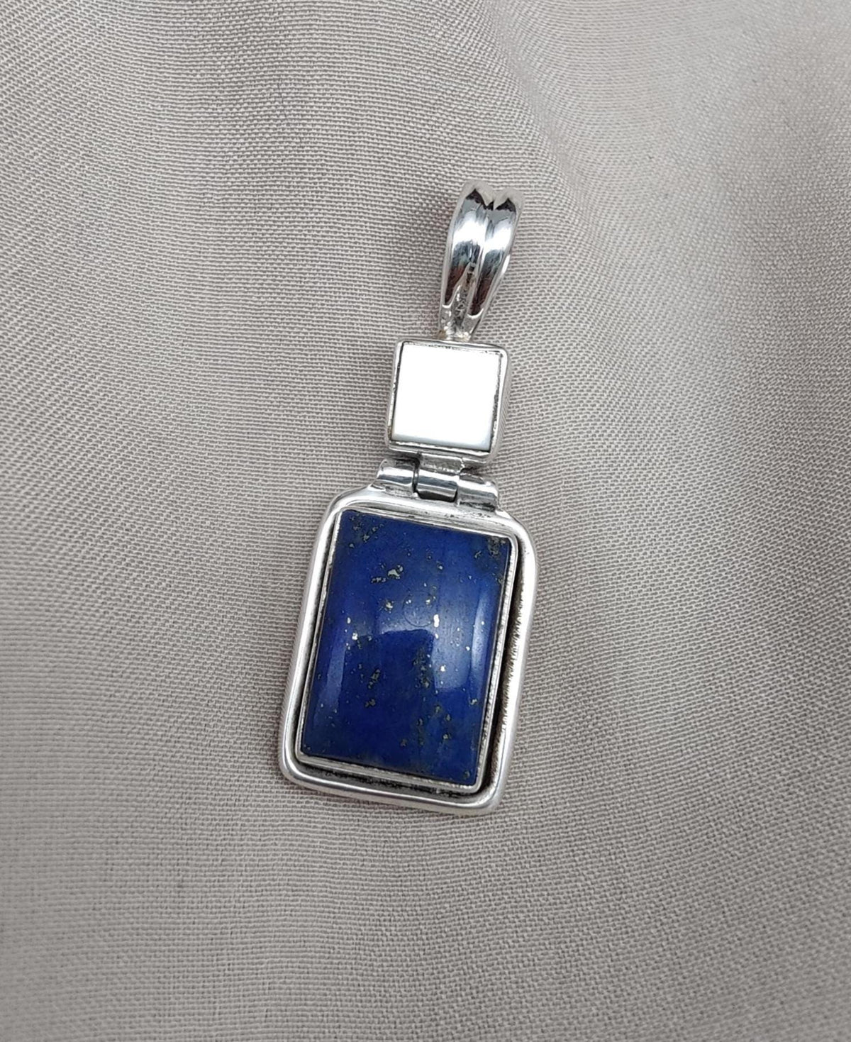 Lapis Lazuli & Mother of Pearl Pendant: 925 Sterling Silver Boho Necklace