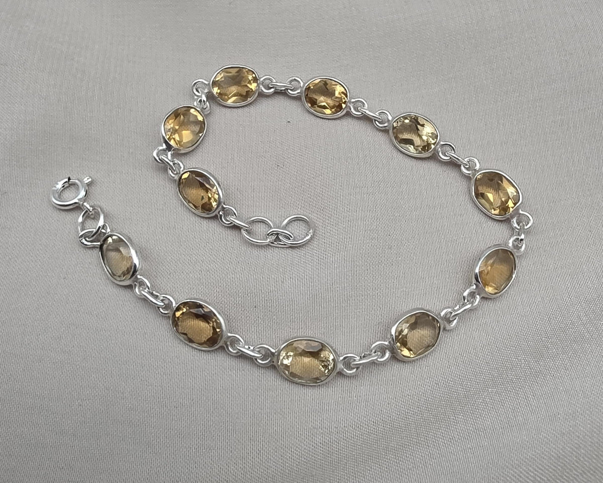 925 Sterling Silver Citrine Bracelet Yellow Gemstone Jewelry November Birthstone Gift for Her