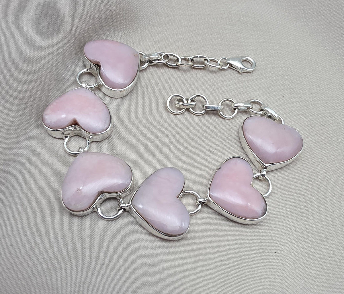 Pink Opal Heart Bracelet, 925 Sterling Silver, Handmade