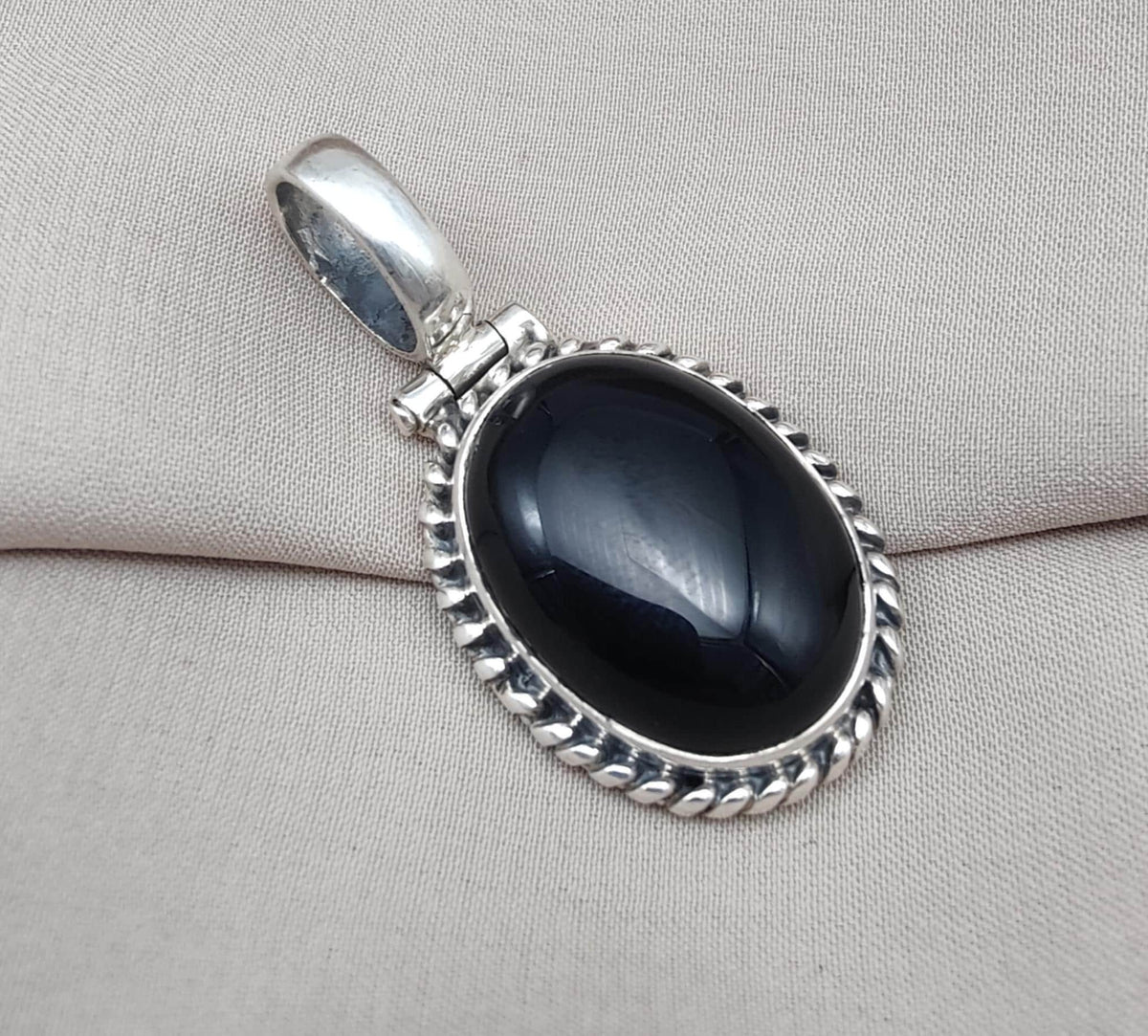 Handmade Black Onyx 925 Sterling Silver Pendant: Protection Amulet
