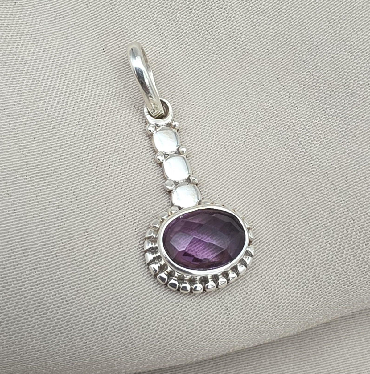 Handmade Oval Amethyst Pendant: 925 Sterling Silver Boho Jewelry