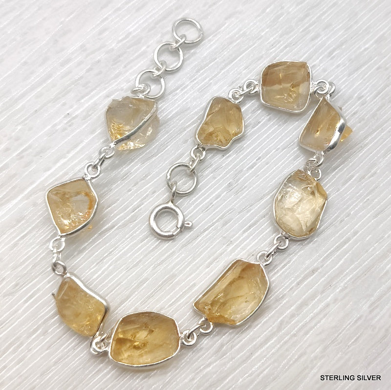 925 SOLID STERLING SILVER NATURAL CITRINE ROUGH STONE HANDMADE BRACELET,8 INCHES