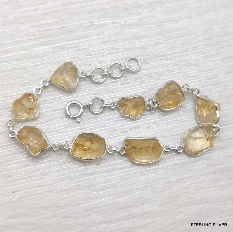 925 SOLID STERLING SILVER NATURAL CITRINE ROUGH STONE HANDMADE BRACELET,8 INCHES