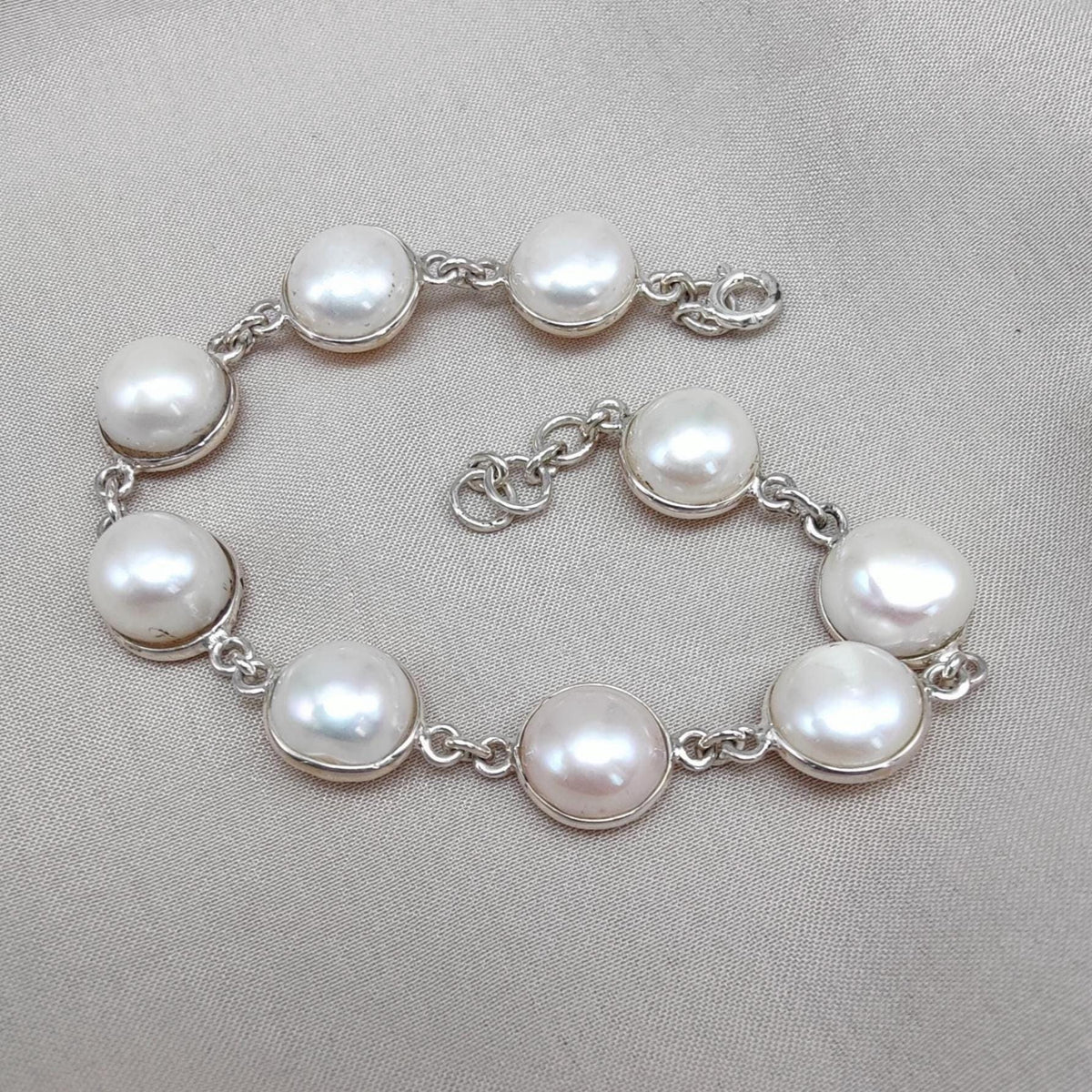 Mother of Pearl 925 Sterling Silver Bracelet: Bezel Set Gemstone Jewelry
