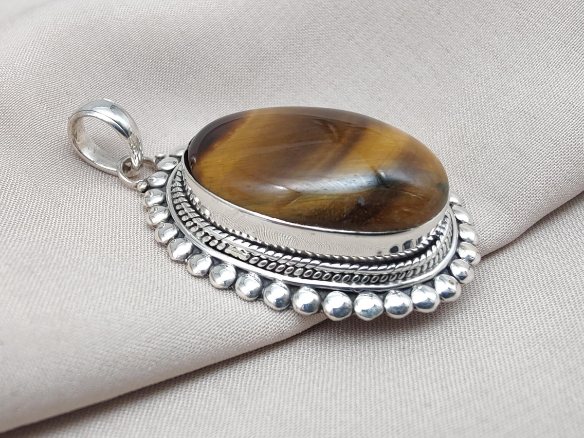 Tiger Eye Pendant | Handmade 925 Sterling Silver Necklace, Healing Stone