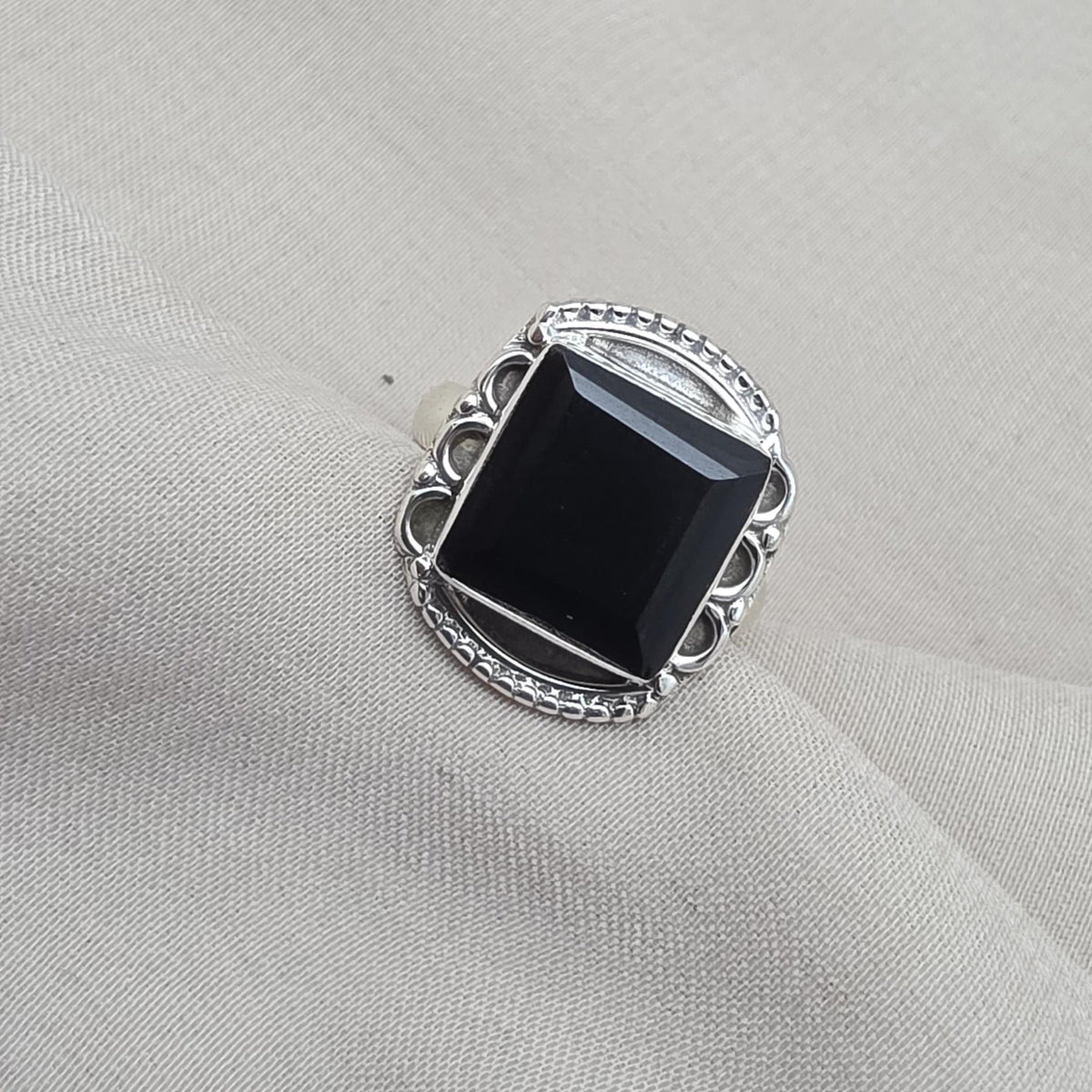 925 Sterling Silver Black Onyx Ring Natural Gemstone Square Cut Handmade Jewelry