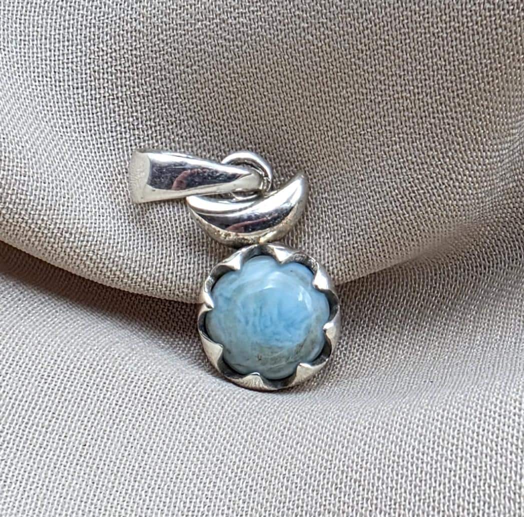 925 Sterling Silver Larimar Flower Pendant Natural Blue Larimar Floral Gemstone Necklace Charm