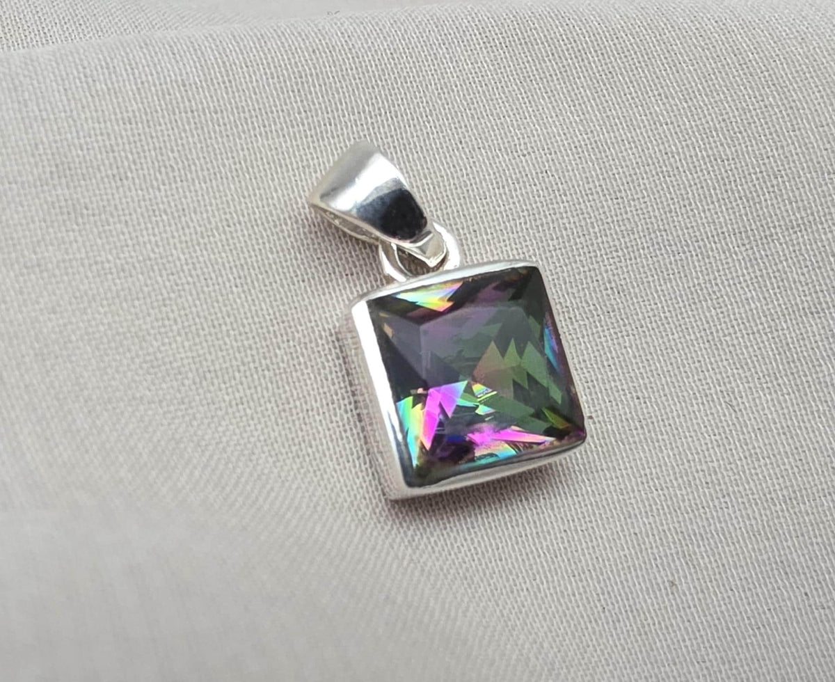 Mystic Topaz Pendant: 925 Sterling Silver Jewelry Handmade Square Gemstone Necklace Gift for Her