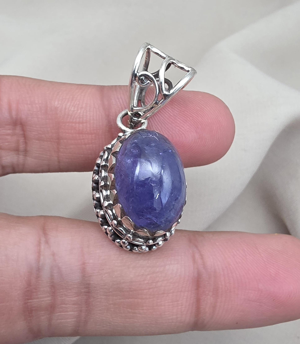 Natural Tanzanite Cabochon Pendant 925 Sterling Silver Handmade Blue Violet Gemstone Jewelry Gift