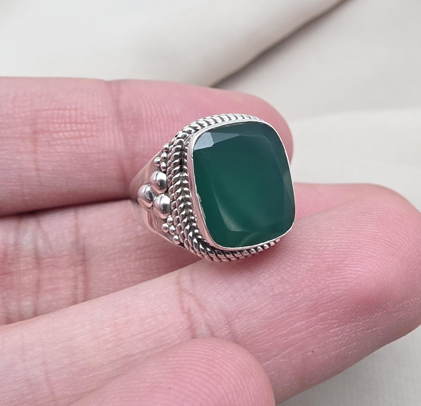 Green Onyx 925 Sterling Silver Ring May Birthstone Statement Ring Handmade Boho Jewelry