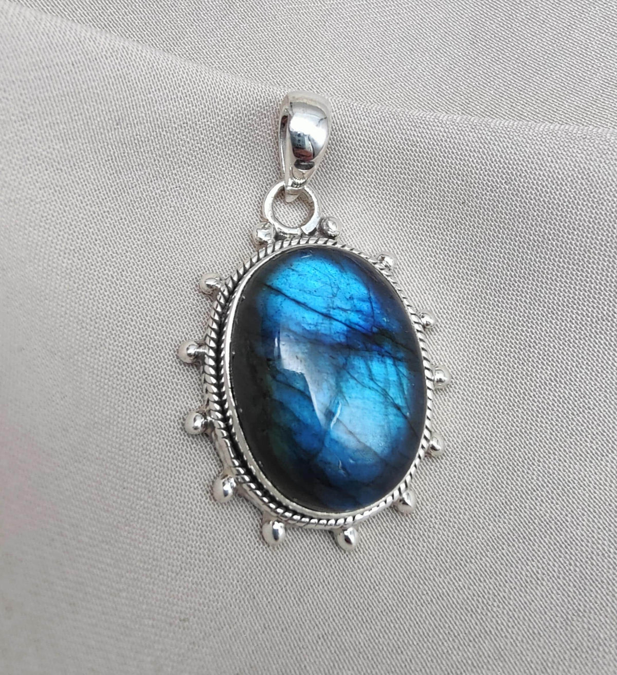 Blue Flash Labradorite 925 Sterling Silver Pendant Boho Necklace