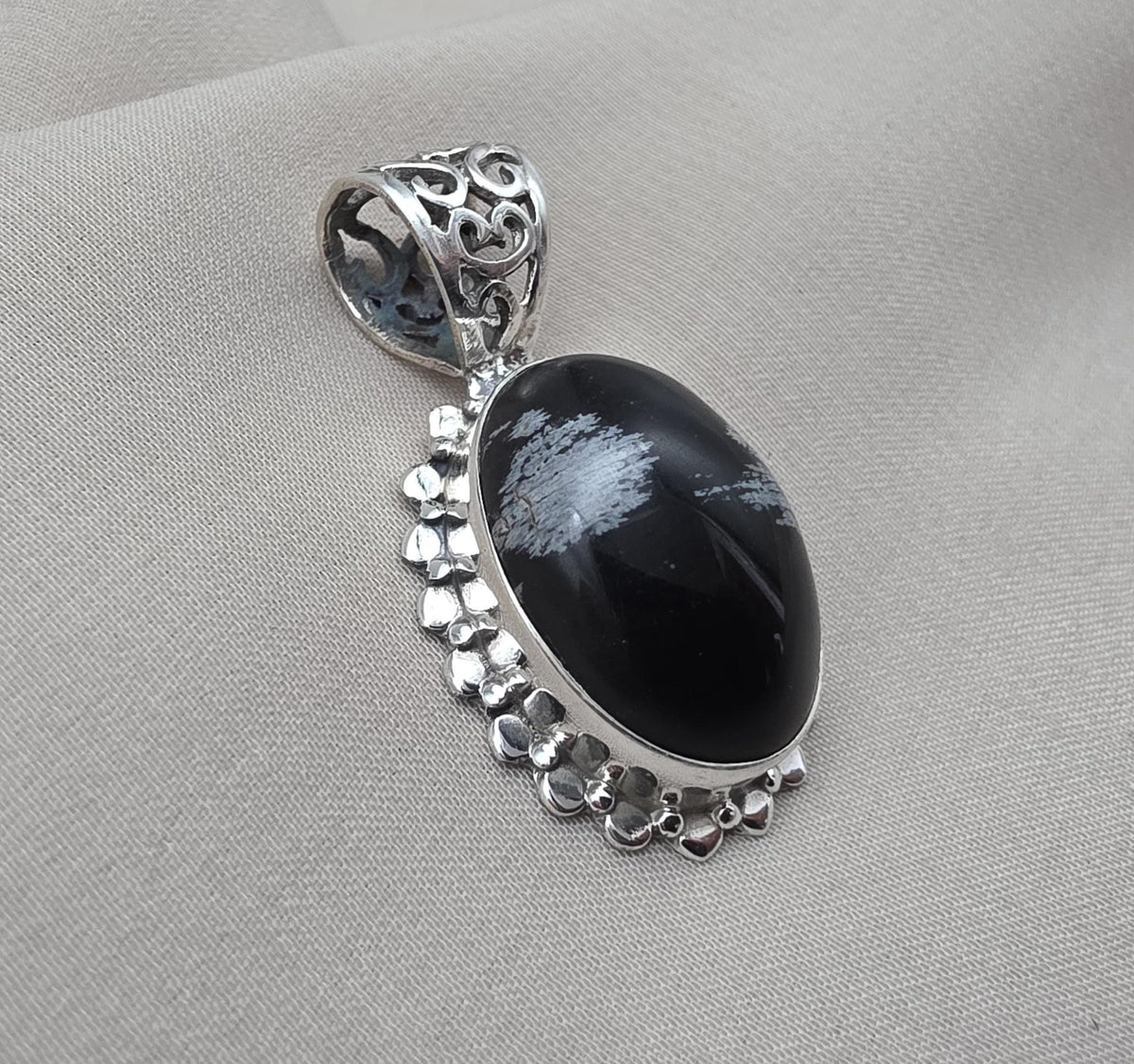 Snowflake Obsidian Pendant 925 Sterling Silver Protection Gemstone Necklace Courage Jewelry