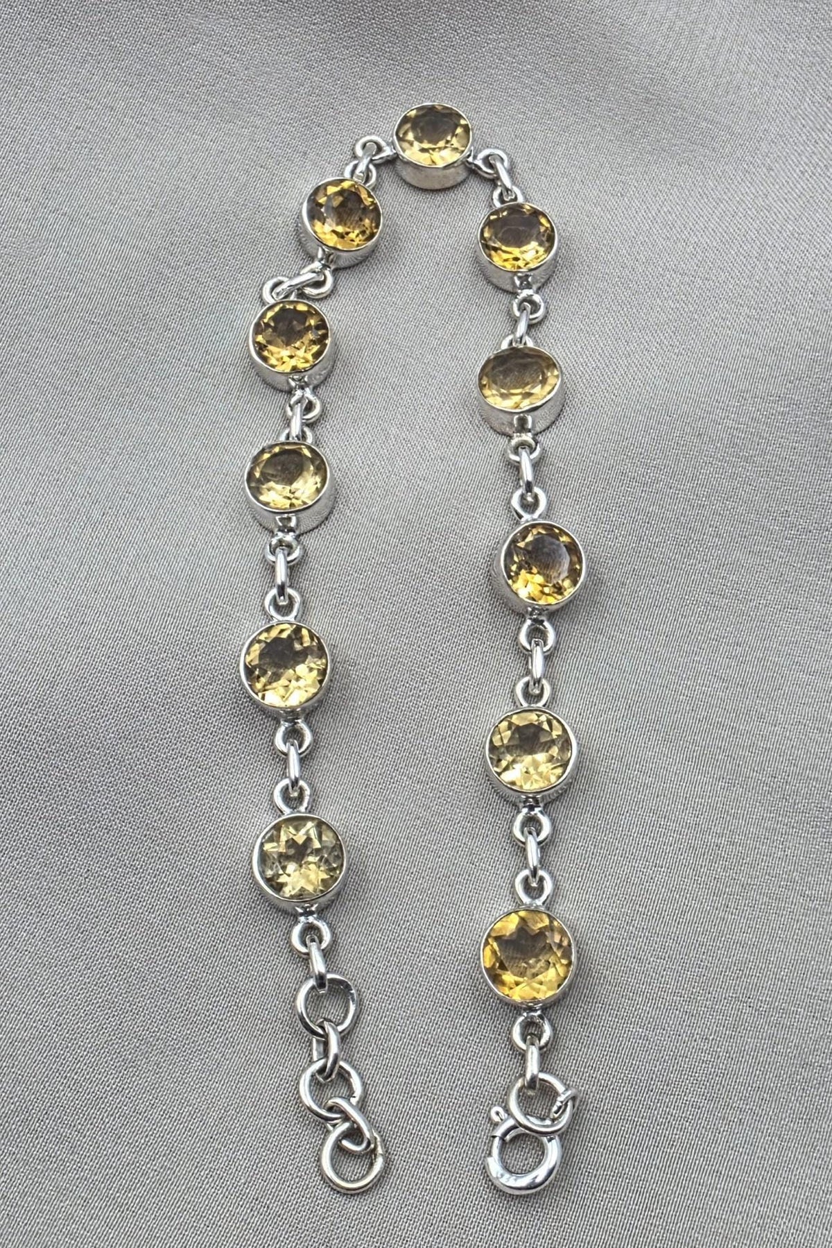 925 Sterling Silver Citrine Bracelet Natural Yellow Gemstone Link Jewelry