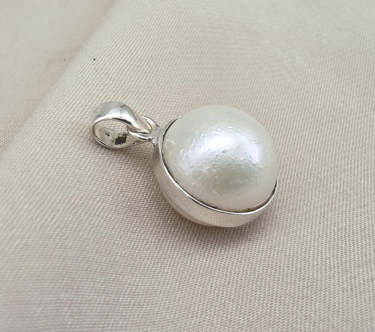 Pearl Pendant 925 Sterling Silver Oval Dome Natural Gemstone Minimal Pendant Handmade Jewelry Gift