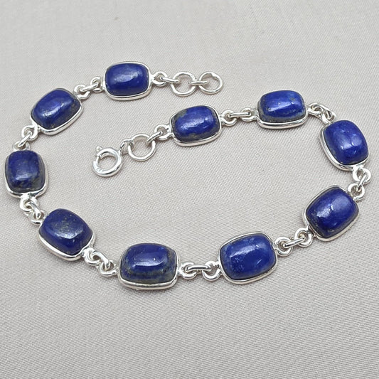 Lapis Lazuli Bracelet 925 Silver Blue Gemstone Jewelry Gift for Her Handmade Statement Bracelet
