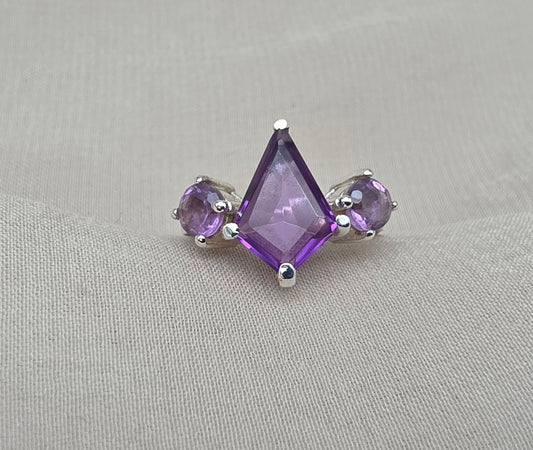 925 SOLID STERLING SILVER NATURAL AMETHYST GEMSTONE HANDMADE RING, ALL SIZES AVAILABLE