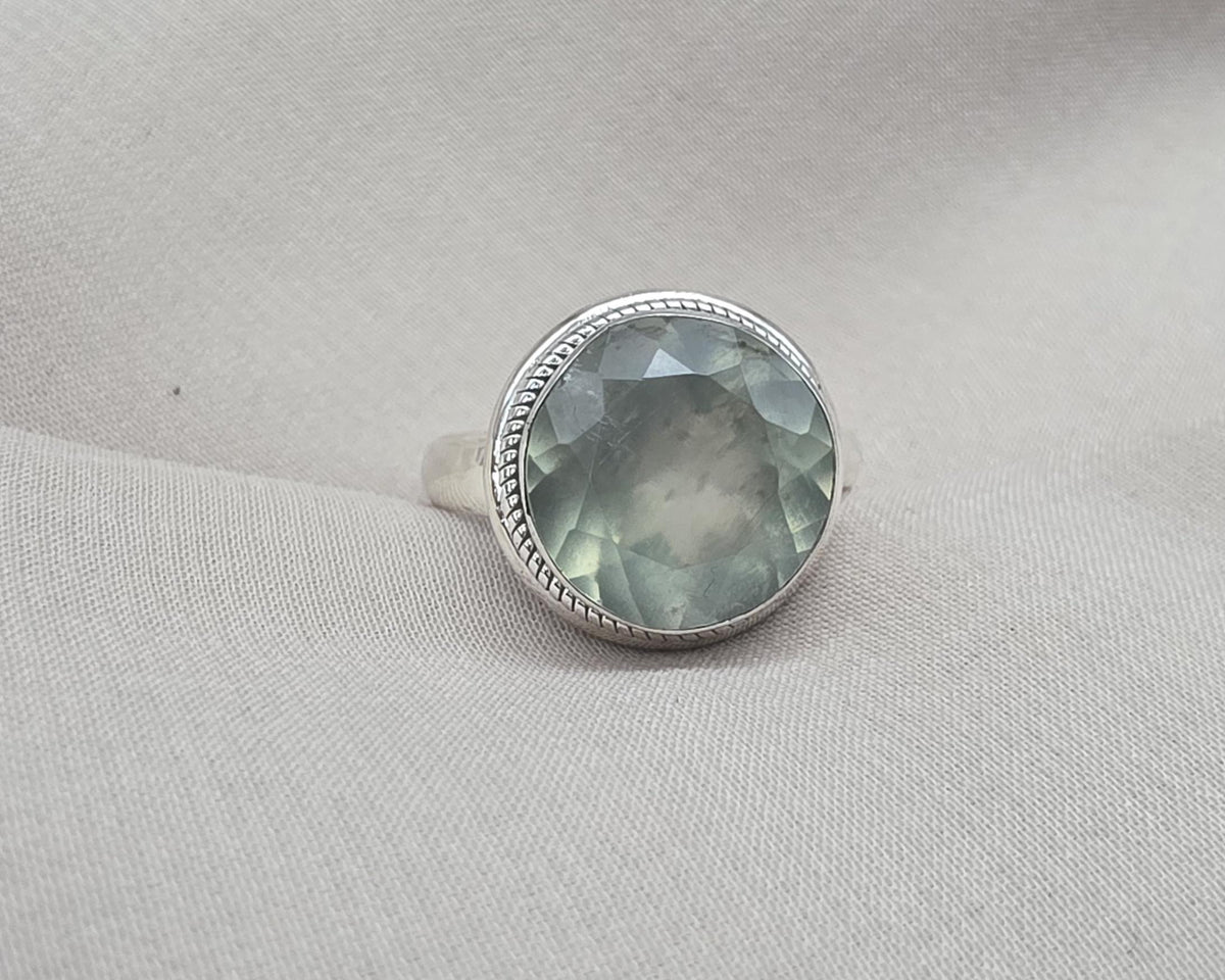 Handmade Sterling Silver Prehnite Ring, Natural Gemstone Statement Jewelry