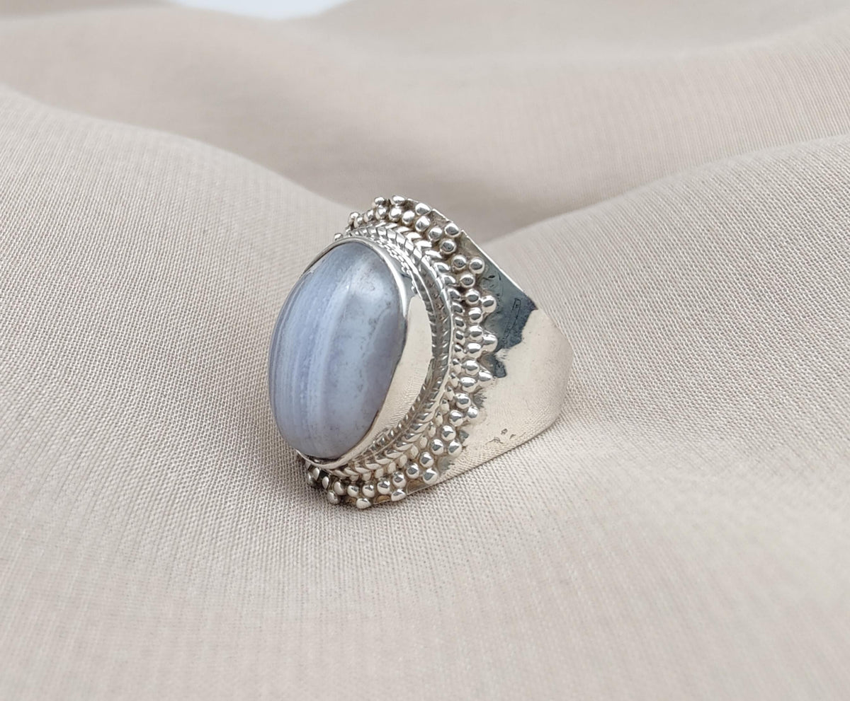 Blue Lace Agate Ring: Sterling Silver Boho Statement Ring