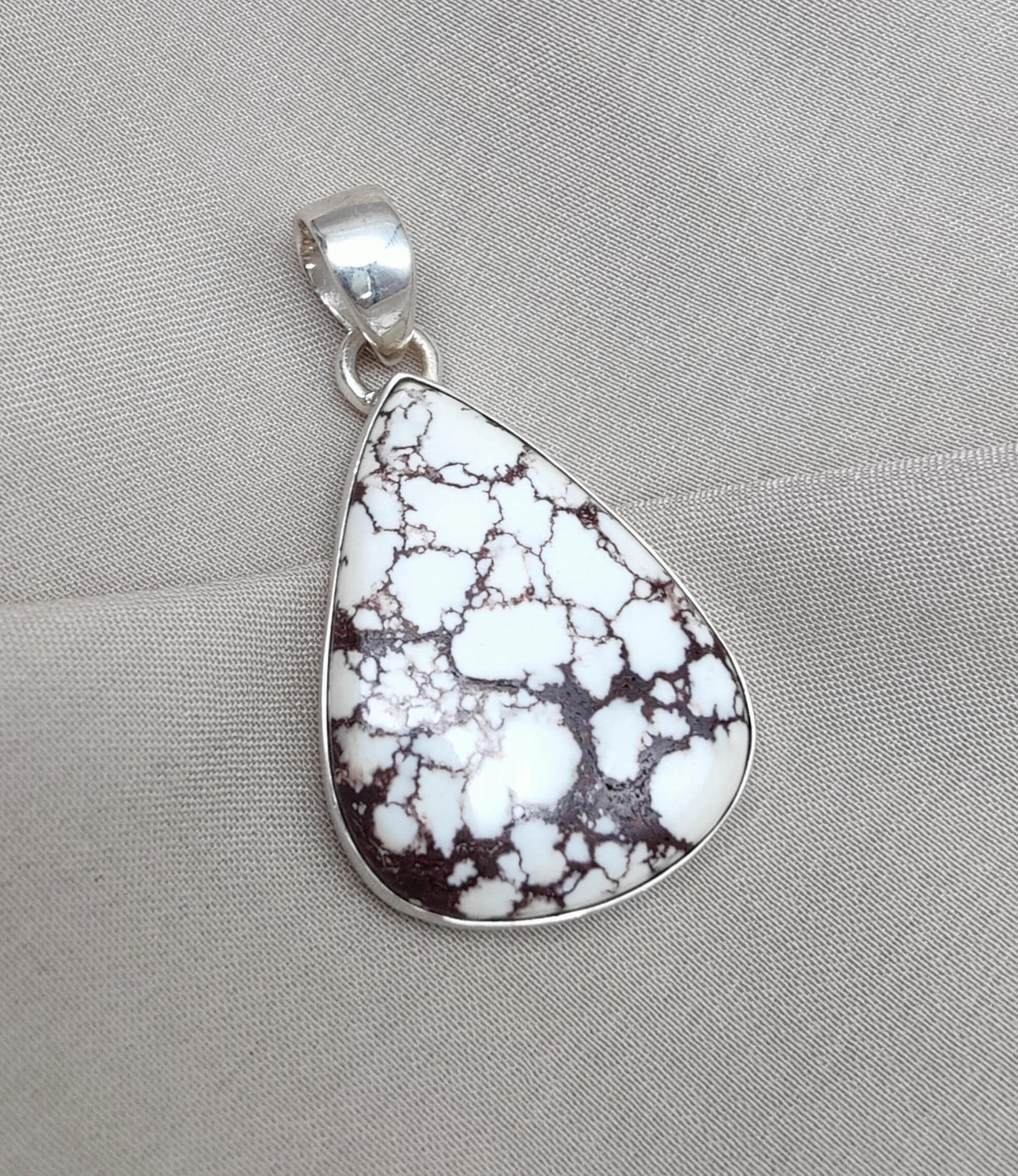 925 Sterling Silver Wild Horse Jasper Pendant Necklace: Teardrop, Boho Healing Crystal