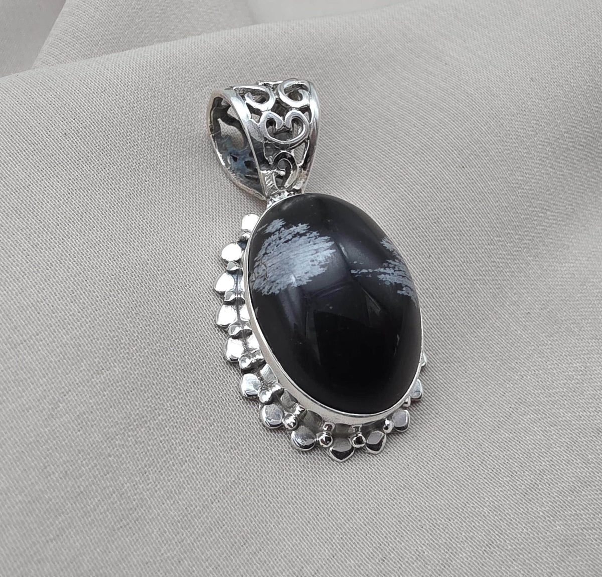 Snowflake Obsidian Pendant 925 Sterling Silver Protection Gemstone Necklace Courage Jewelry