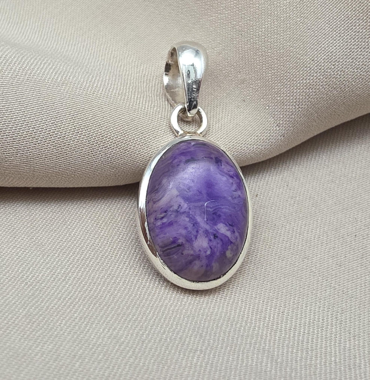 925 Sterling Silver Charoite Pendant: Purple Gemstone Necklace Handmade Jewelry