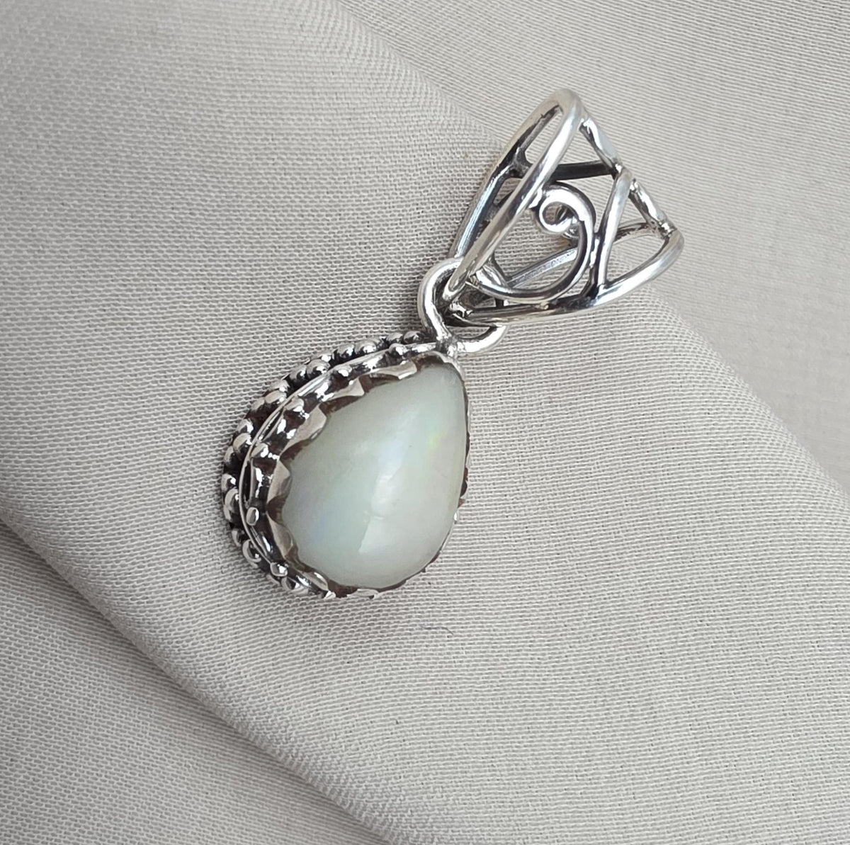 Ethiopian Opal Pear Pendant 925 Sterling Silver Handmade Cabochon Gemstone Jewelry October Birthstone
