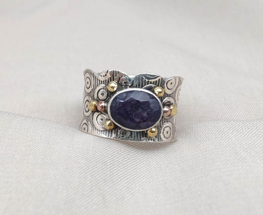 Blue Sapphire Spinner Ring 925 Sterling Silver Meditation Band, Anxiety Relief