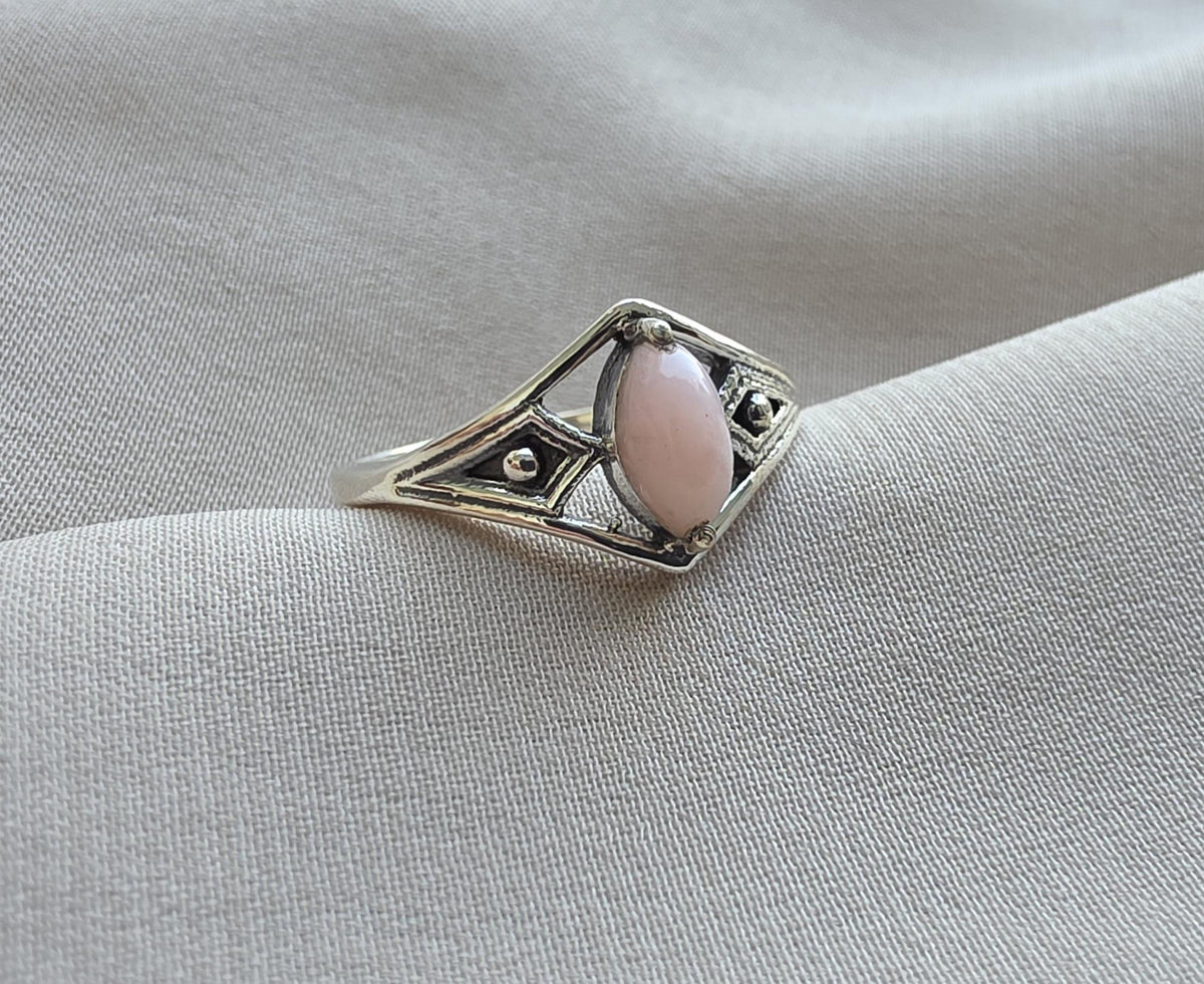 Pink Opal Ring 925 Sterling Silver Marquise Gemstone Minimal Geometric Boho Ring