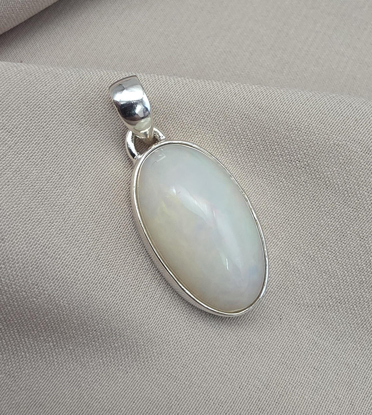 Natural White Opal Cabochon Pendant 925 Sterling Silver Handmade Oval Gemstone Jewelry Gifts