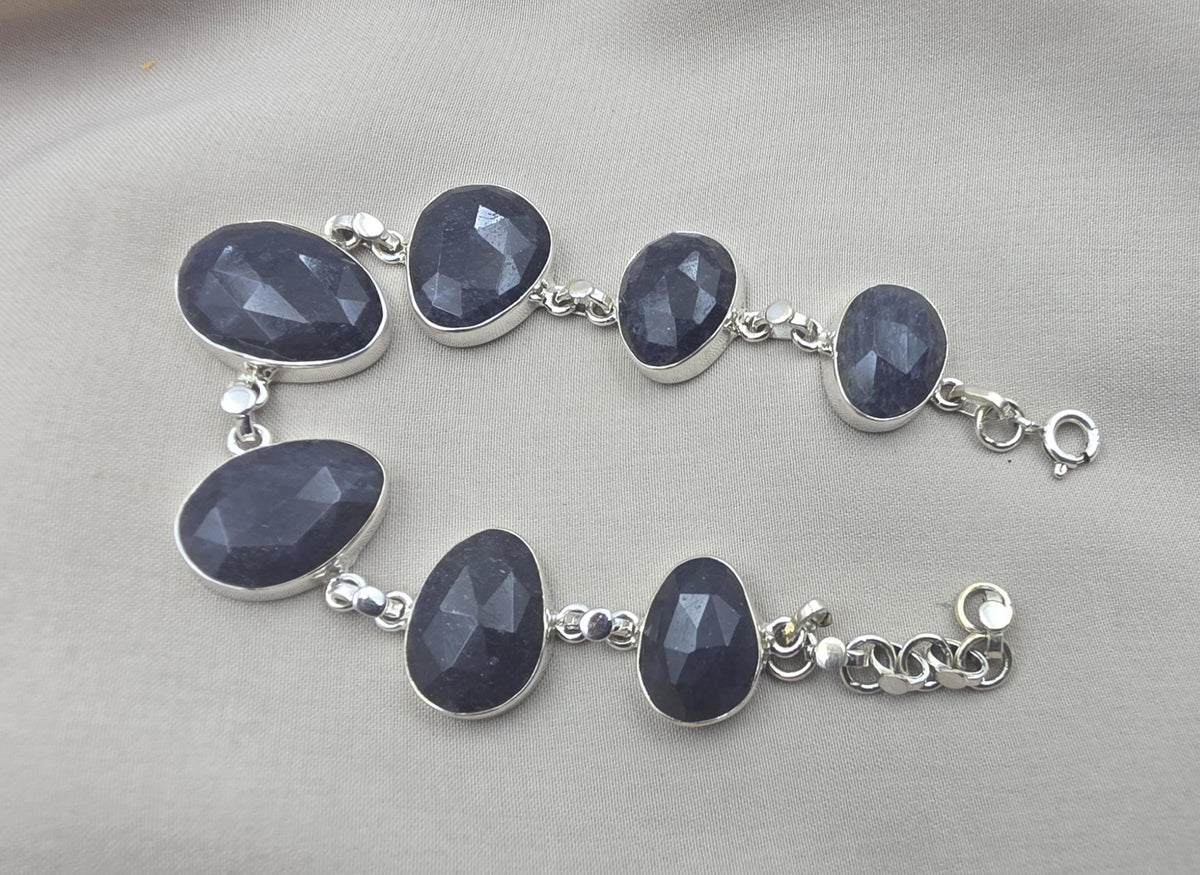 925 Sterling Silver Blue Sapphire Bracelet Faceted Sapphire Jewelry September Birthstone