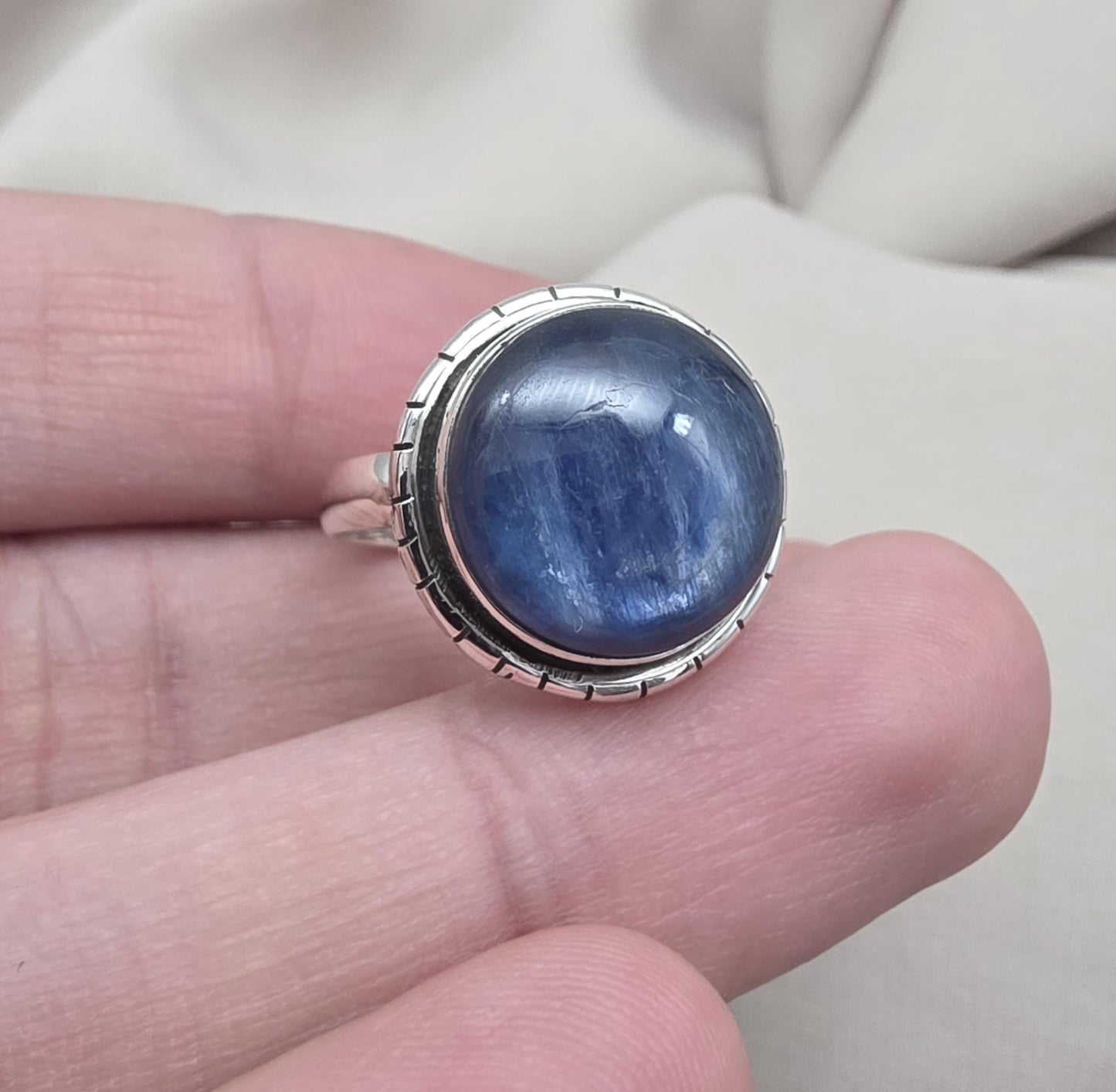 Handmade Teardrop Kyanite Sterling Silver Ring: Boho Filigree