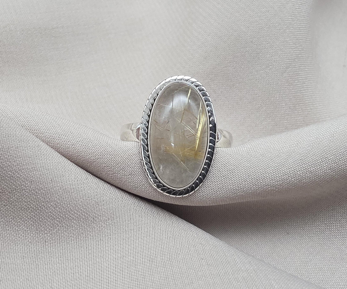 Rutilated Quartz Ring 925 Sterling Silver Oval Gemstone Ring Handmade Boho Statement Jewelry