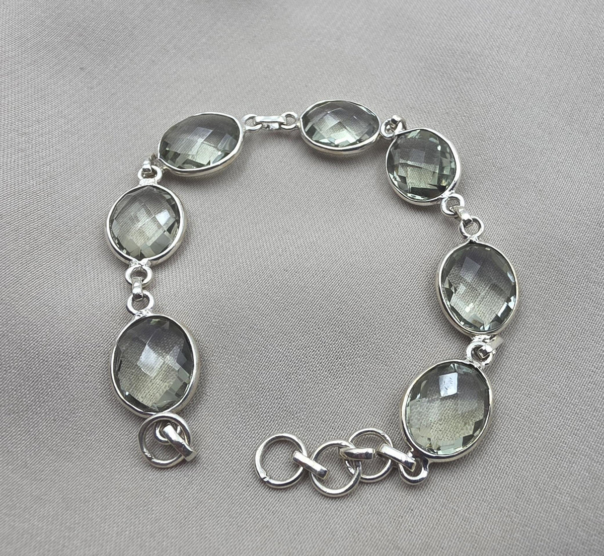 Green Amethyst 925 Sterling Silver Gemstone Vintage Bracelet Boho Jewelry