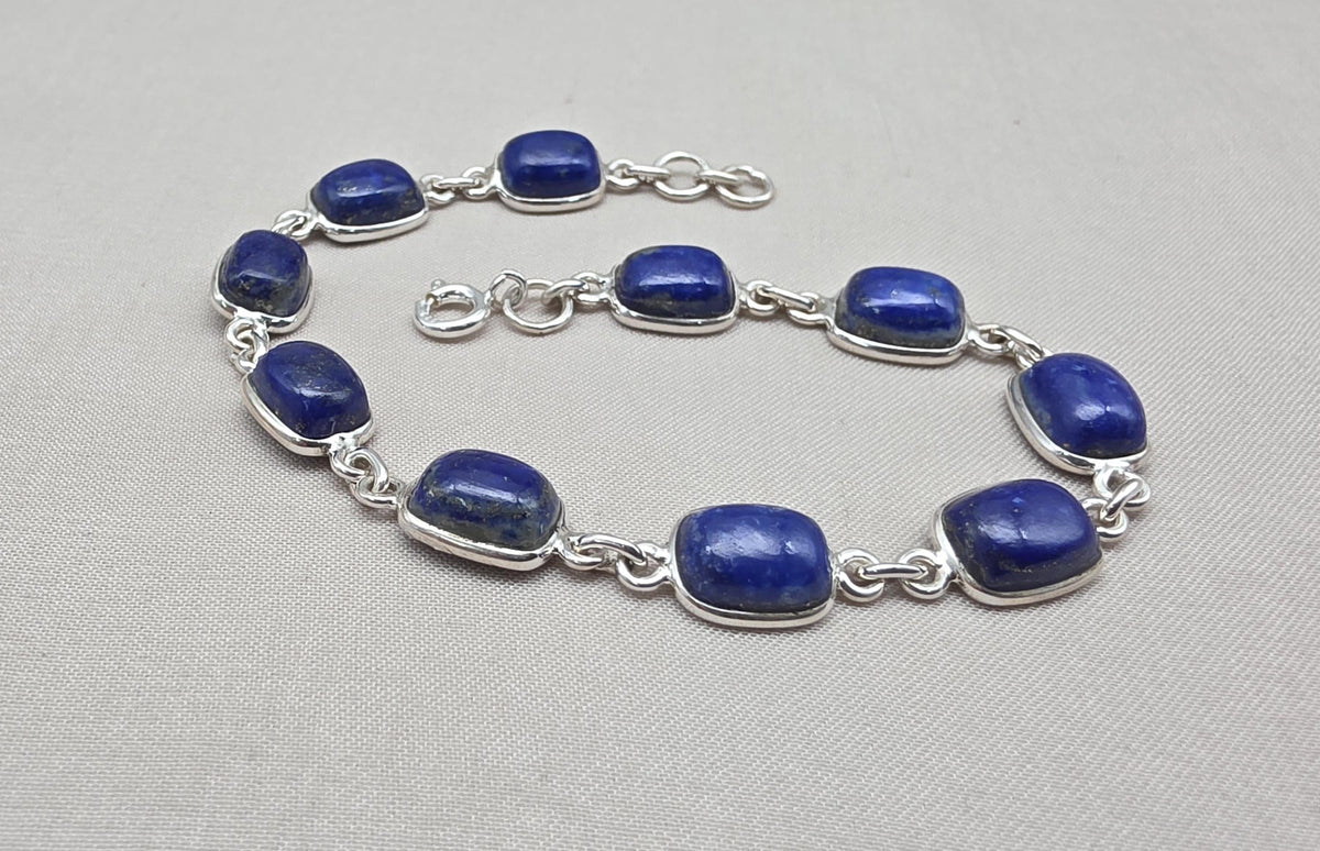 Lapis Lazuli Bracelet 925 Silver Blue Gemstone Jewelry Gift for Her Handmade Statement Bracelet