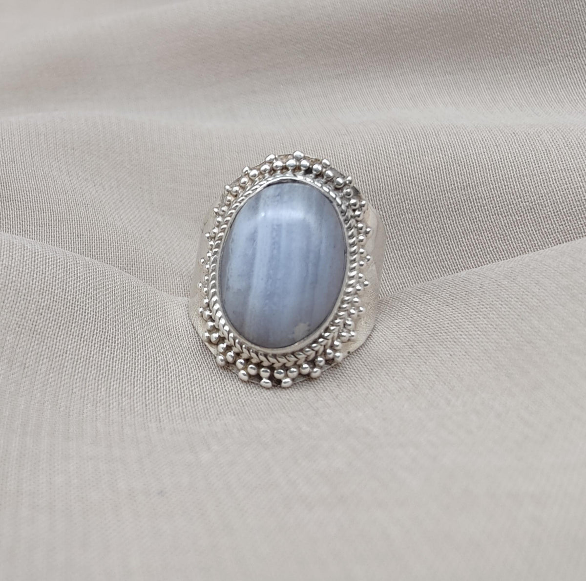Blue Lace Agate Ring: Sterling Silver Boho Statement Ring