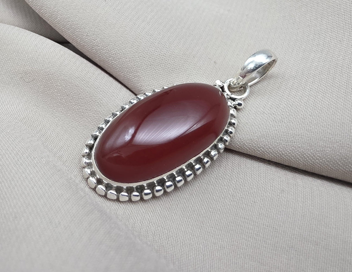 Handmade Red Onyx Sterling Silver Pendant - July Birthstone Necklace