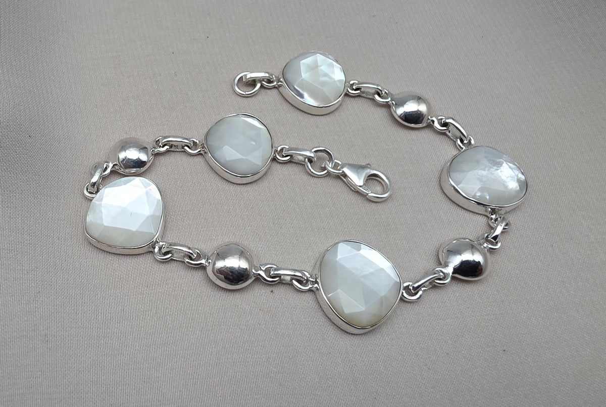 Mother of Pearl 925 Sterling Silver Bracelet Natural Shell Handmade