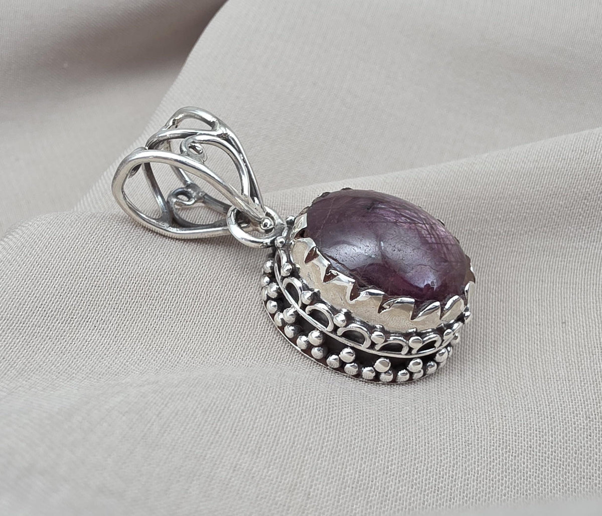Natural Ruby Star Pendant Genuine Asteriated Ruby Cabochon Handmade 925 Sterling Silver Jewelry