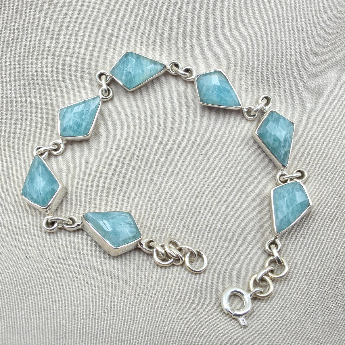 925 Sterling Silver Amazonite Bracelet Geometric Link Bracelet Blue Gemstone Jewelry